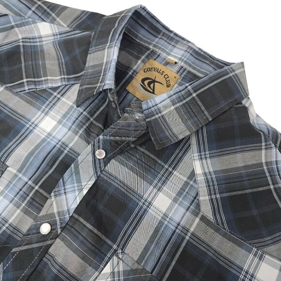 Coevals Club Western Pearl Snap Shirt XXL Men's Short Sleeve Blue White Plaid - Picture 1 of 5